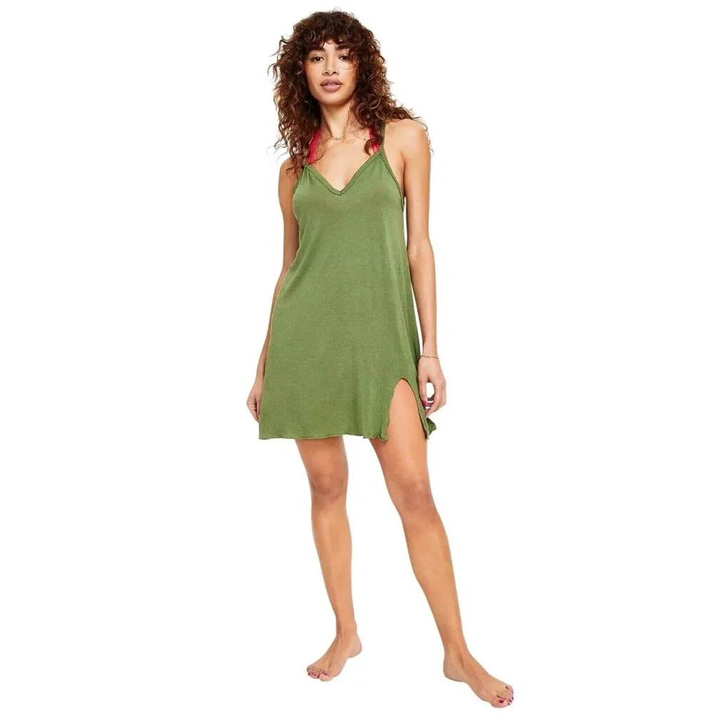 Miken L Tank Cover Up Dress Sleeveless Lightweight Knot Hem Swimwear Vineyard